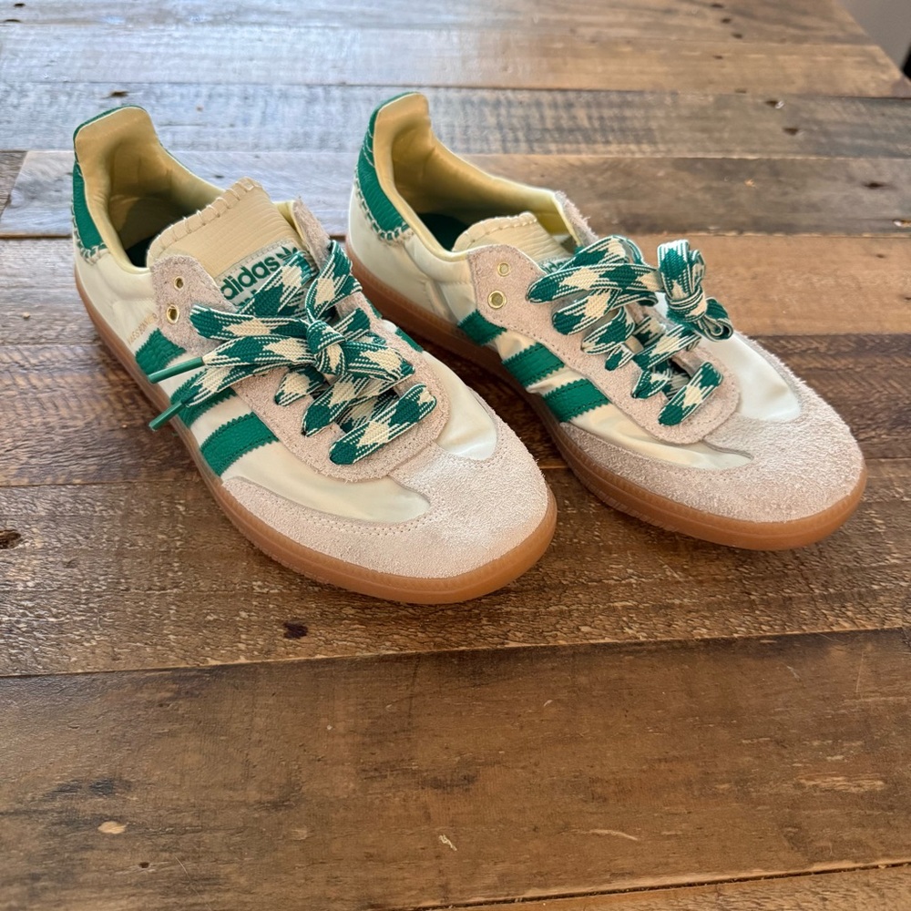 ADIDAS x Wales Bonner Samba Shoes - Green and beige  size 7 - Picture 2 of 10